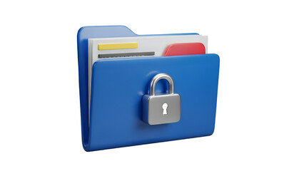Blue Folder with Silver Padlock and Document Tabs isolated on a transparent background security