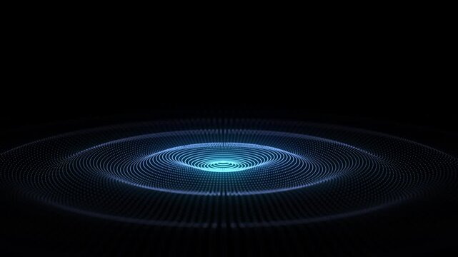 3D abstract circle music wave with blue dots and lines. Futuristic technology background. Graphic effect network connection data. Glowing round sound with dark cyberspace. 3D rendering.