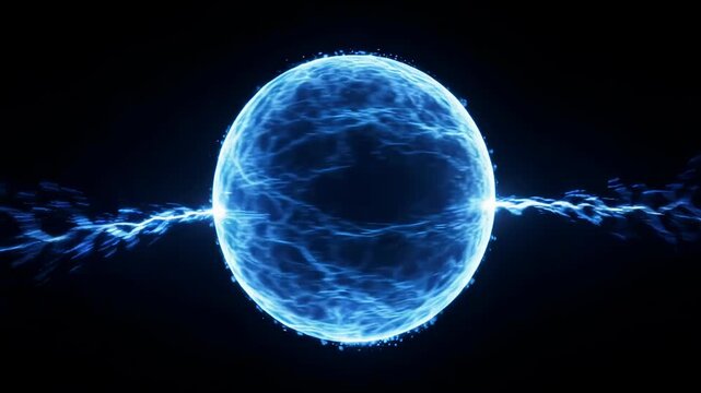 Blue glowing plasma energy ball with electric lightning sparks and bolts【Generative AI】
