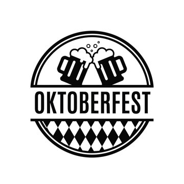 Vector illustration icon black and white oktoberfest logo with beer mugs and checkered pattern