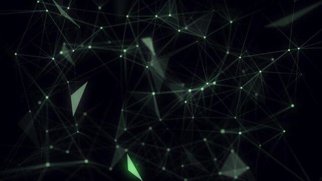 Technology network connection artificial intelligence. Abstract business design. Futuristic green grid neural networks. Motion big data on space. Virtual cyber security background. 3D rendering.