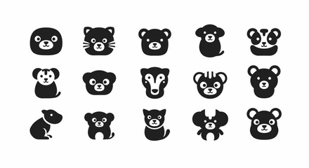 Obraz premium Cute Animal Head Icons, A Collection of Adorable Mammal Faces