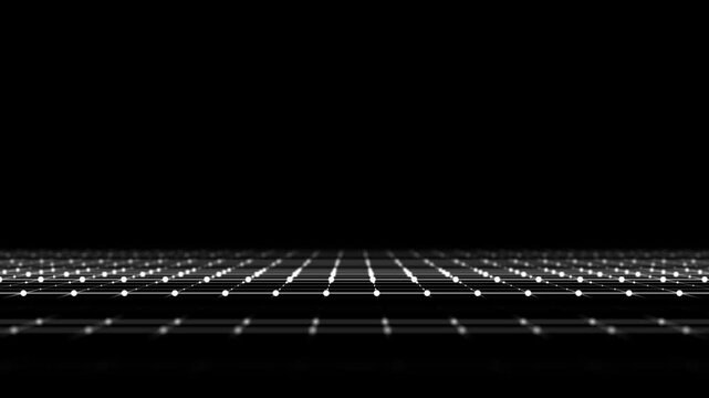 Technology perspective grid in infinity. Abstract digital wireframe floor with lines. Futuristic texture pattern with black mesh. Background a digital space. Flooring illustration. 3D rendering.
