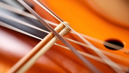 friction. A violin bow drawn across strings, creating a blurred arc of motion, warm wood tones. product launch decks, UI/UX mockups, designed for data visualization dashboards and holographic UIs.