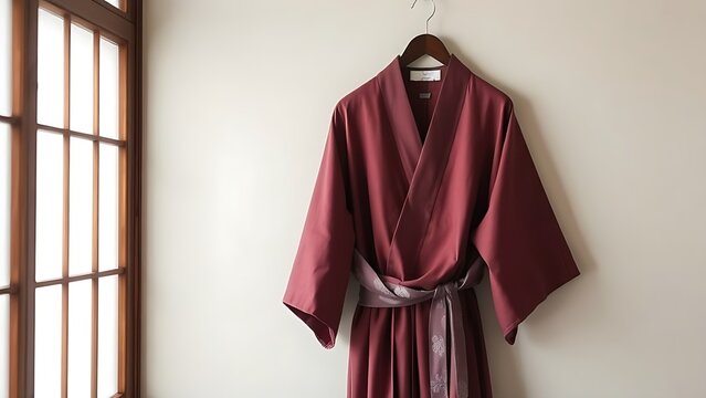 kamishimo. A formal Japanese kamishimo garment hanging on a hanger. event programs, museum guides, designed for cultural heritage projects and event programs.