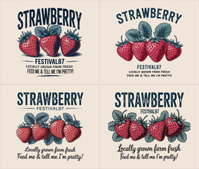 vintage strawberry festival 87 farm fresh fruit tee with hand drawn berry graphics and cute slogan design vector illustration artwork  © RXD StockArts