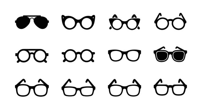 Glasses icon set with sunglasses eyeglasses round square frame vector
