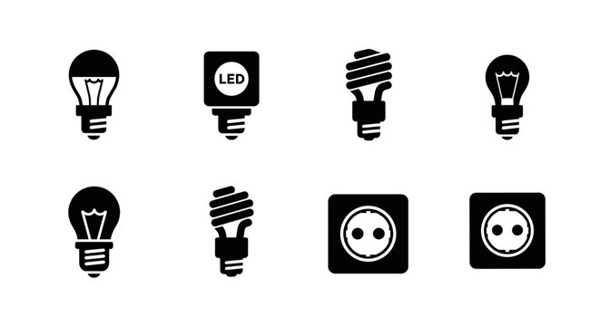 Light bulb icons set with led lamp and socket
