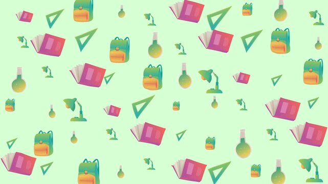 Repeating school supplies pattern on a light green background. Ideal for educational blogs, stationery websites, and backtoschool promotions.