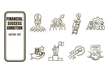 Fototapeta premium Financial Success Ambition Dollar-Sign Crowd Business-Ambition Pursuit-Wealth Money-Success Financial-Leadership Success-Crowd Vector Set - Financial Success