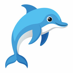Obraz premium Colorful cartoon dolphin illustration displaying lively pose in ocean setting with playful expression and bright blue hue for marine-themed designs