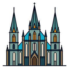 Fototapeta premium Majestic gothic cathedral with tall spires and stained glass windows showcasing architectural grandeur against a clear blue sky