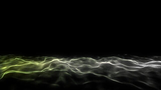 Abstract technology colors wave with motion glowing dots. Dark cyberspace in digital background. Connection big data. Futuristic wireframe texture. Dynamic analysis a network connection. 3D rendering.