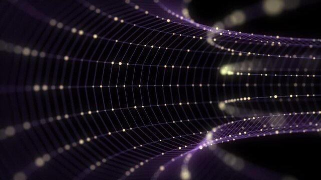 Futuristic sci-fi circle portal in space. 3D colors ai tunnel with dots and lines. Abstract digital wormhole data. Flow particle by funnel. Fantasy circle vortex on dark background. 3D rendering.