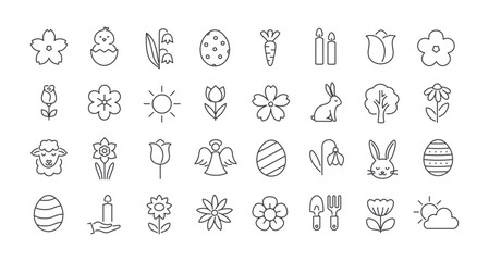 Set of Spring Easter linear icons with editable stroke © Myurenn