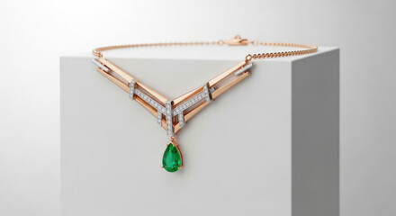 Fototapeta premium Luxury Emerald Pendant Necklace with Gold Chain.