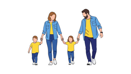 Fototapeta premium a happy family walking holding hands a vibrant illustration of parents and children showcasing unity love and support for family blogs.