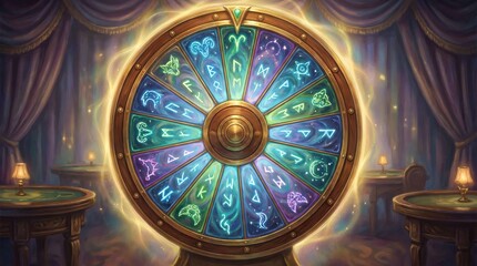 Colorful Fortune Wheel Spinning With Tarot Symbols