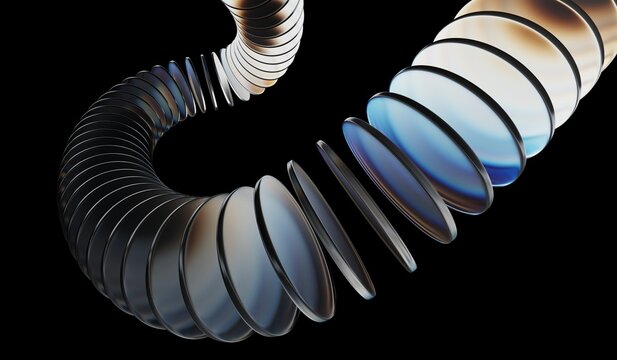 3D abstract background illustration, neon light holographic gradient, abstract crystal pattern, caustic effect, and glass chromatic circle plate shapes render