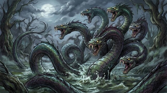 Menacing Hydra Monster With Multiple Serpent Heads