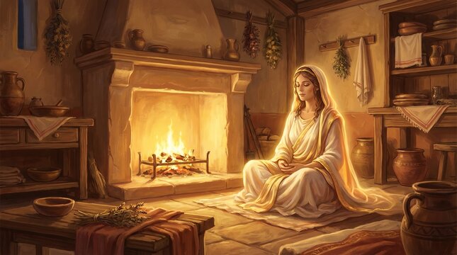 Hestia Goddess Of Hearth And Home With Fire