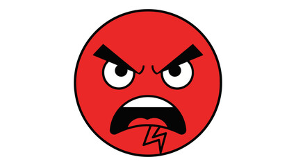 angry red emoji face yelling fiercely lightning bolt tongue expressing rage frustration and conflict graphic on white background.