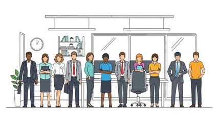 diverse business team standing in a modern office representing professional collaboration corporate success and workplace diversity.