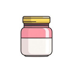 Simplified illustration of a jar, featuring a yellow lid, pink & white sections, on black background