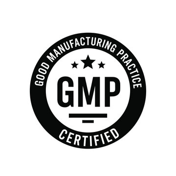 Vector illustration icon gmp certified logo with three stars and good manufacturing practice text on a isolated