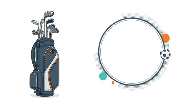 Sports equipment collage with a golf bag and soccer ball frame highlights diverse athletic activities and hobbies.