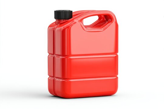 3D isometric Japanese red plastic water tank (polytank). Jerry can for kerosene or water. Screw cap. Smooth plastic texture. Emergency supply concept