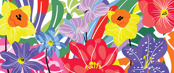 Spring and summer sunflower gold floral background vector illustration with cobalt and mint colors. Vibrant botanical design for wallpaper, banners, invitations, fabric and digital templates. © TWINS DESIGN STUDIO