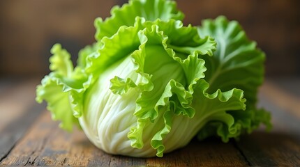 Fresh iceberg lettuce placed on a wooden surface
