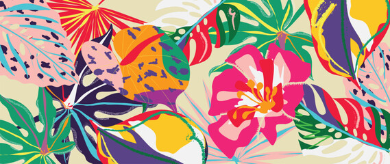 Spring and summer poppy raspberry floral background vector illustration with tangerine and jade colors. Vibrant botanical design for wallpaper, banners, invitations, fabric and digital templates. © TWINS DESIGN STUDIO