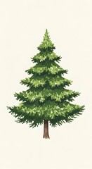 Fototapeta premium Watercolor Green Pine Tree Illustration Isolated on Cream Background