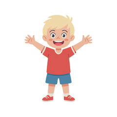 Smiling Cartoon Boy Character with Raised Hands Illustration