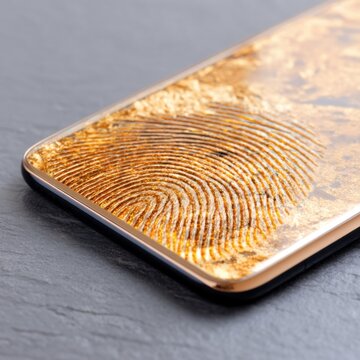 Macro shot of a smartphone glass screen surface, contrast between a oily fingerprint smudge and a pristine clean area, oleophobic coating concept