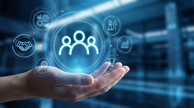 Empowering team collaboration in a digital workspace corporate environment graphic design futuristic viewpoint business concept