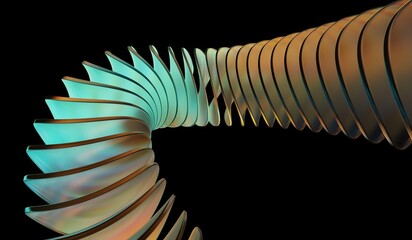3D illustration showing black 3D abstract background, neon light holographic gradient, abstract crystal pattern, blue orange caustic effect, and glass chromatic circle shapes render