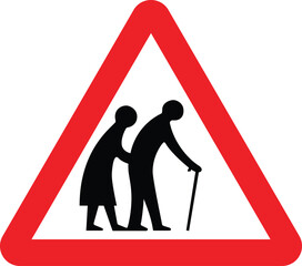 Elderly People Warning UK Road Sign Triangle Traffic Design Safety Clipart Vector © Asenath