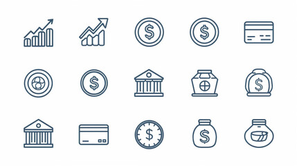 Fototapeta premium Finance and Investment Line Icon Set – Banking, Stock Market and Cryptocurrency Vector Icons
