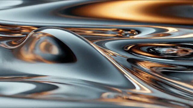 Shiny metallic smooth reflective abstract liquid silver wave fluid surface texture metal curved glossy ripple pattern background design futuristic modern art closeup detail polished bright light