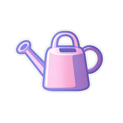 A stylized cartoon illustration of a pink and purple watering can