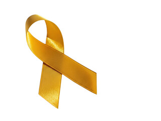 A single shiny golden awareness ribbon symbol for support, hope, or a specific cause, isolated on transparent background