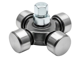 A close-up view of a metal swivel joint with four protruding cylindrical ends