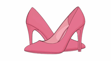 A pair of elegant pink high-heeled shoes are artfully arranged on a white background, showcasing their sleek design