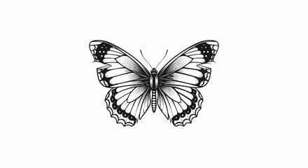 Obraz premium Black and white illustration of a delicate butterfly with detailed wings and ornate patterns