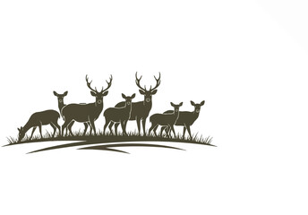 A herd of deer stands majestically on a grassy hill, their silhouettes a testament to nature's wild beauty