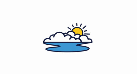 A stylized depiction of a sun rising over clouds and water