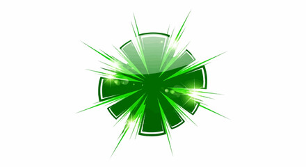 Vibrant green explosion shape with bright light flares and glossy effects